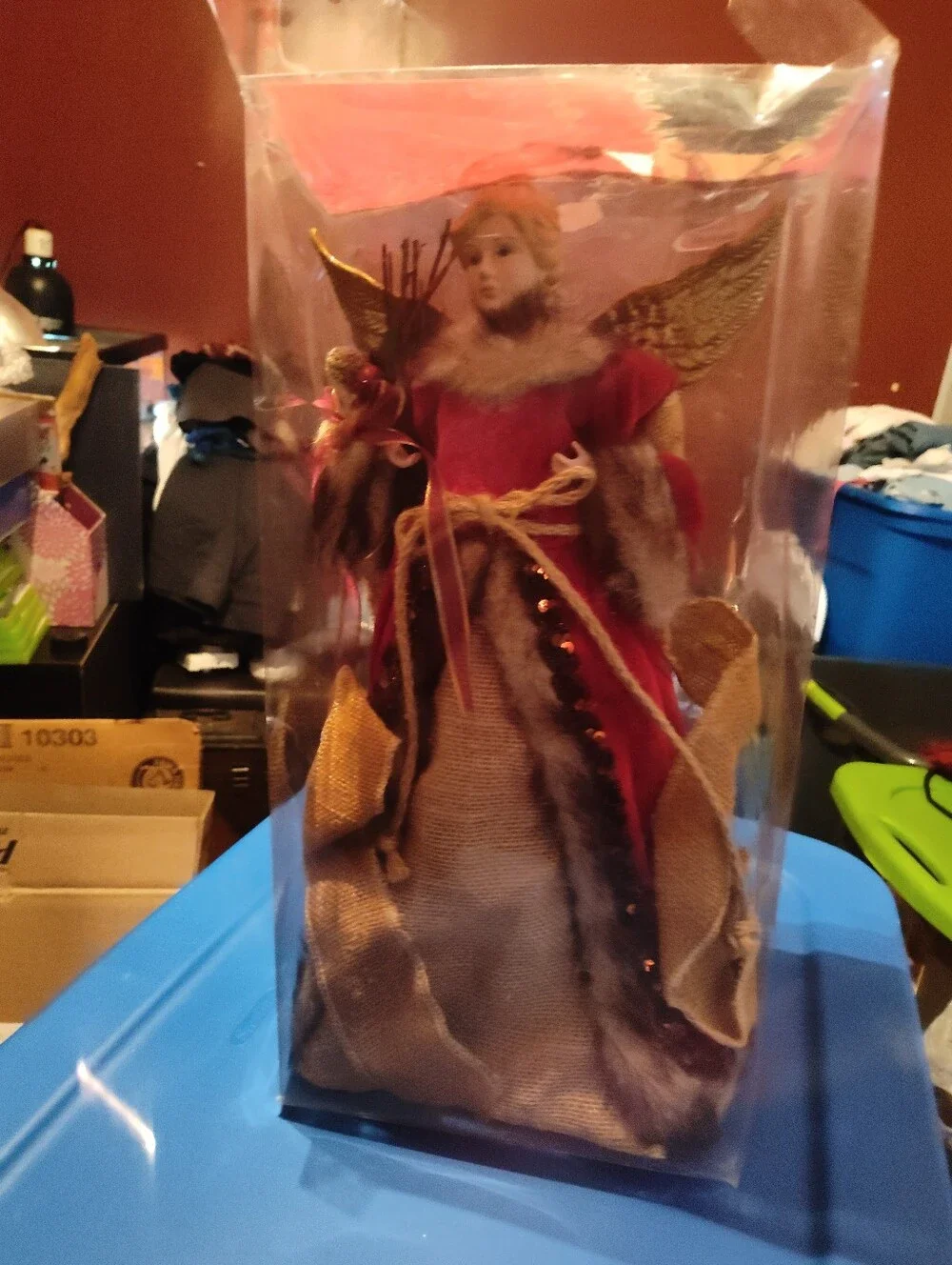 Holiday Angel Tree Topper in Red and Gold